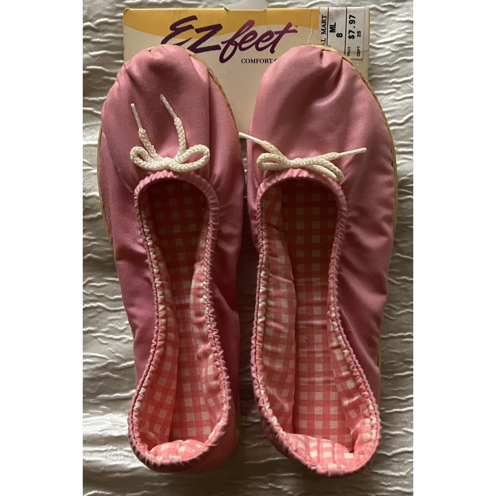 Vintage 1992 EZ Feet R.G. Barry Pink Gingham Ballet Flats Slippers Womens 8 NEW